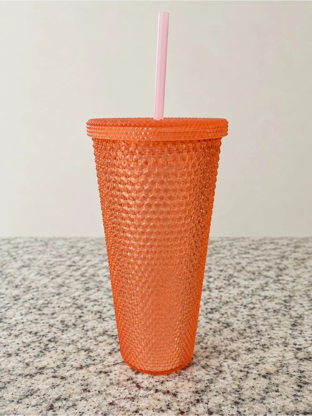 Orange Iridescent Diamond Textured Tumbler with Straw & Lid Reusable Cold Cup